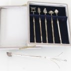 Sektquirl, Set, ca. 1940, 1950, Japan, 925 Sterling Silber,  Japanese retractable sticks, champagne stirrer, Sterling, swizzle, Silver